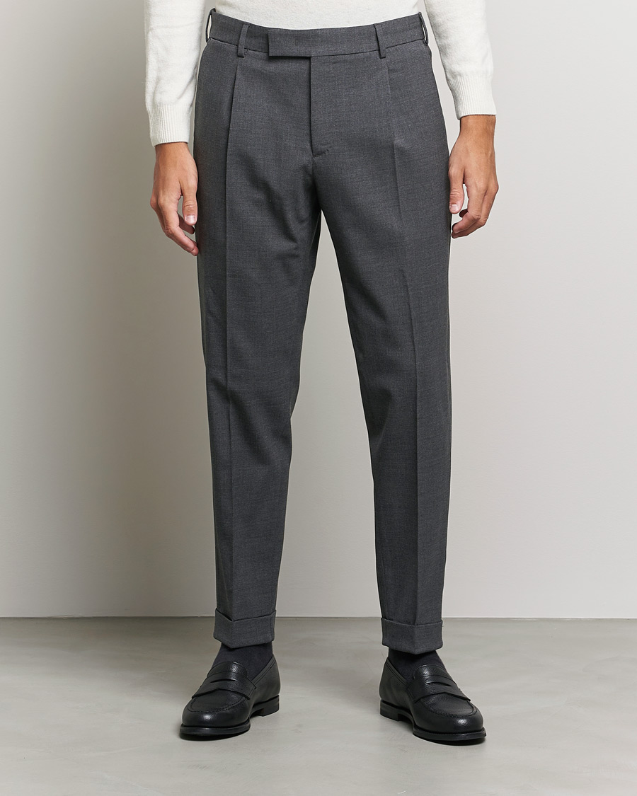 Herre | Pæne bukser | PT01 | Slim Fit Pleated Wool Trousers Dark Grey