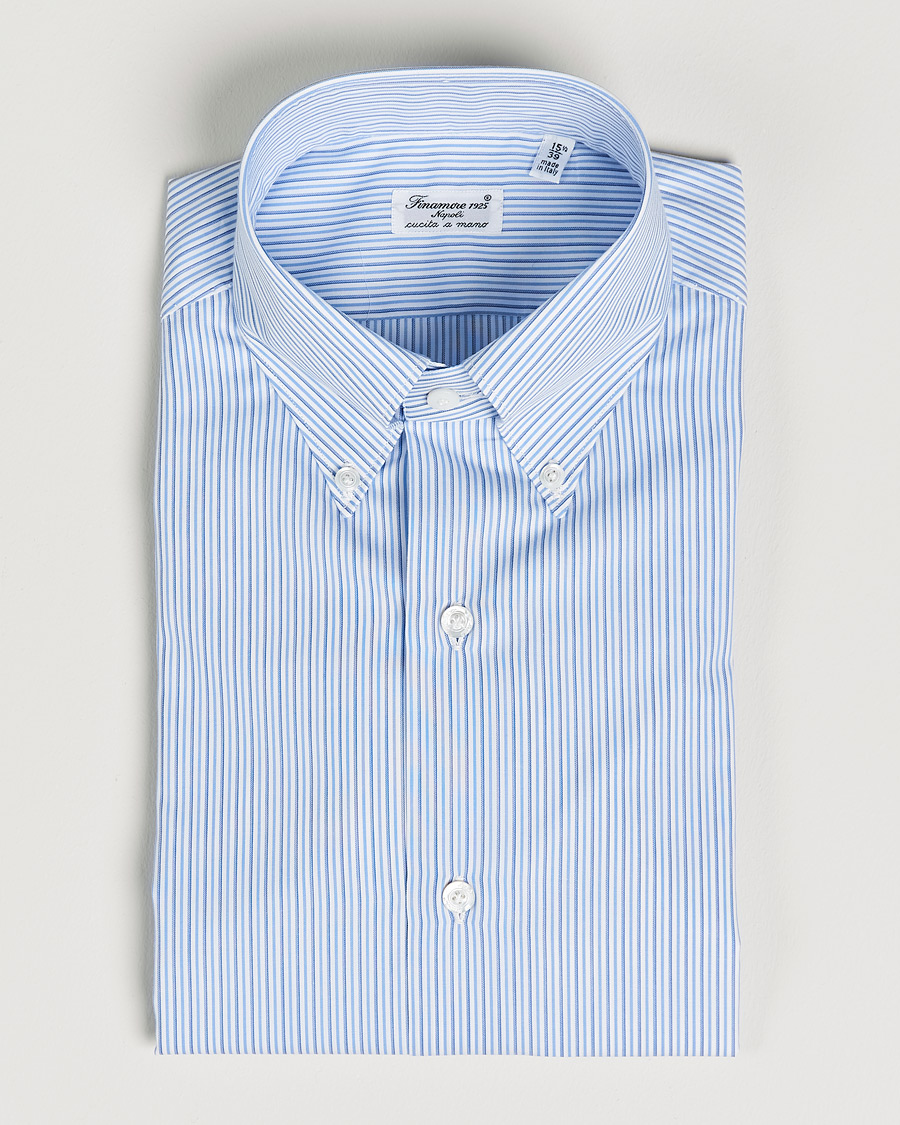 Herre | Businessskjorter | Finamore Napoli | Milano Slim Button Down Shirt Light Blue Stripe