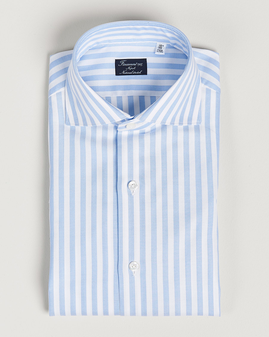 Herre | Skjorter | Finamore Napoli | Milano Slim Comfort Shirt Light Blue Stripe
