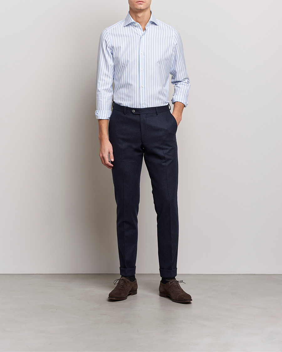 Herre | Skjorter | Finamore Napoli | Milano Slim Comfort Shirt Light Blue Stripe
