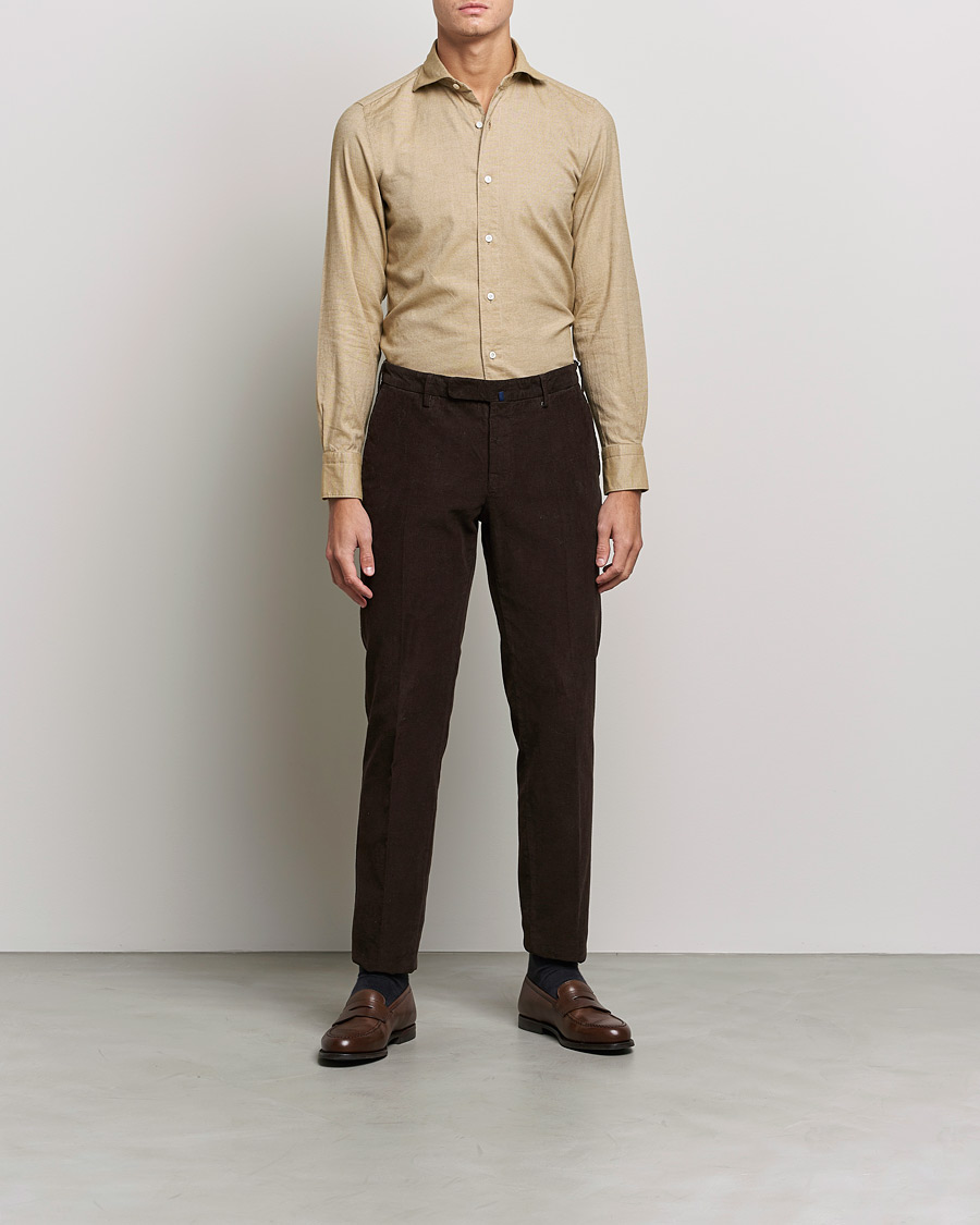 Herre | Flannelskjorter | Finamore Napoli | Tokyo Slim Flannel Shirt Beige