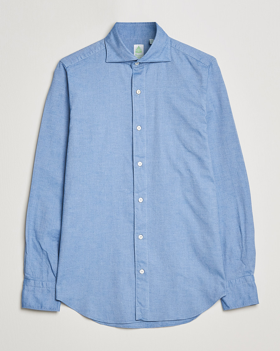 Herre | Skjorter | Finamore Napoli | Tokyo Slim Flannel Shirt Light Blue