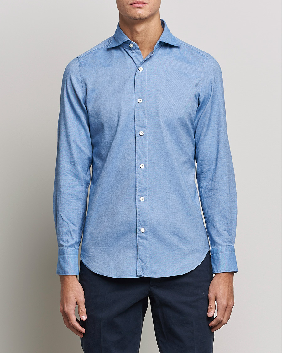 Herre | Flannelskjorter | Finamore Napoli | Tokyo Slim Flannel Shirt Light Blue