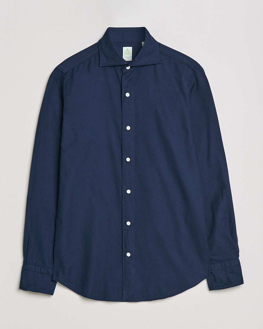 Herre | Skjorter | Finamore Napoli | Tokyo Slim Flannel Shirt Navy
