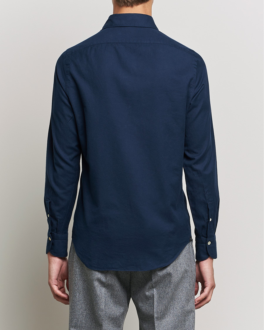 Herre | Skjorter | Finamore Napoli | Tokyo Slim Flannel Shirt Navy