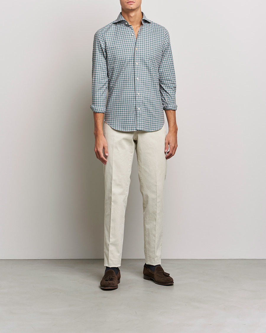 Herre | Skjorter | Finamore Napoli | Tokyo Slim Shirt Green Check