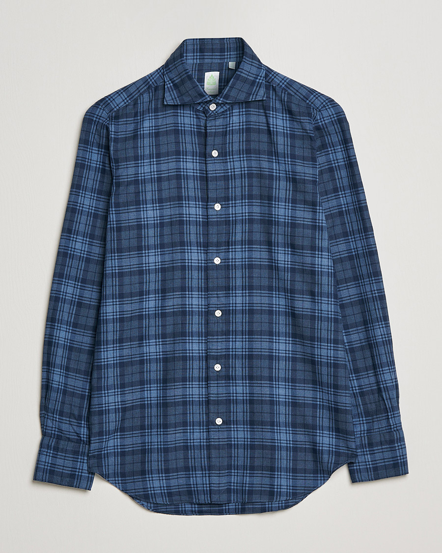 Herre | Skjorter | Finamore Napoli | Tokyo Slim Light Flannel Shirt Navy Check
