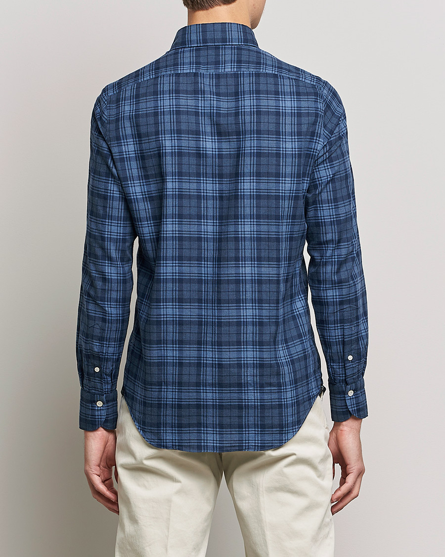 Herre | Skjorter | Finamore Napoli | Tokyo Slim Light Flannel Shirt Navy Check