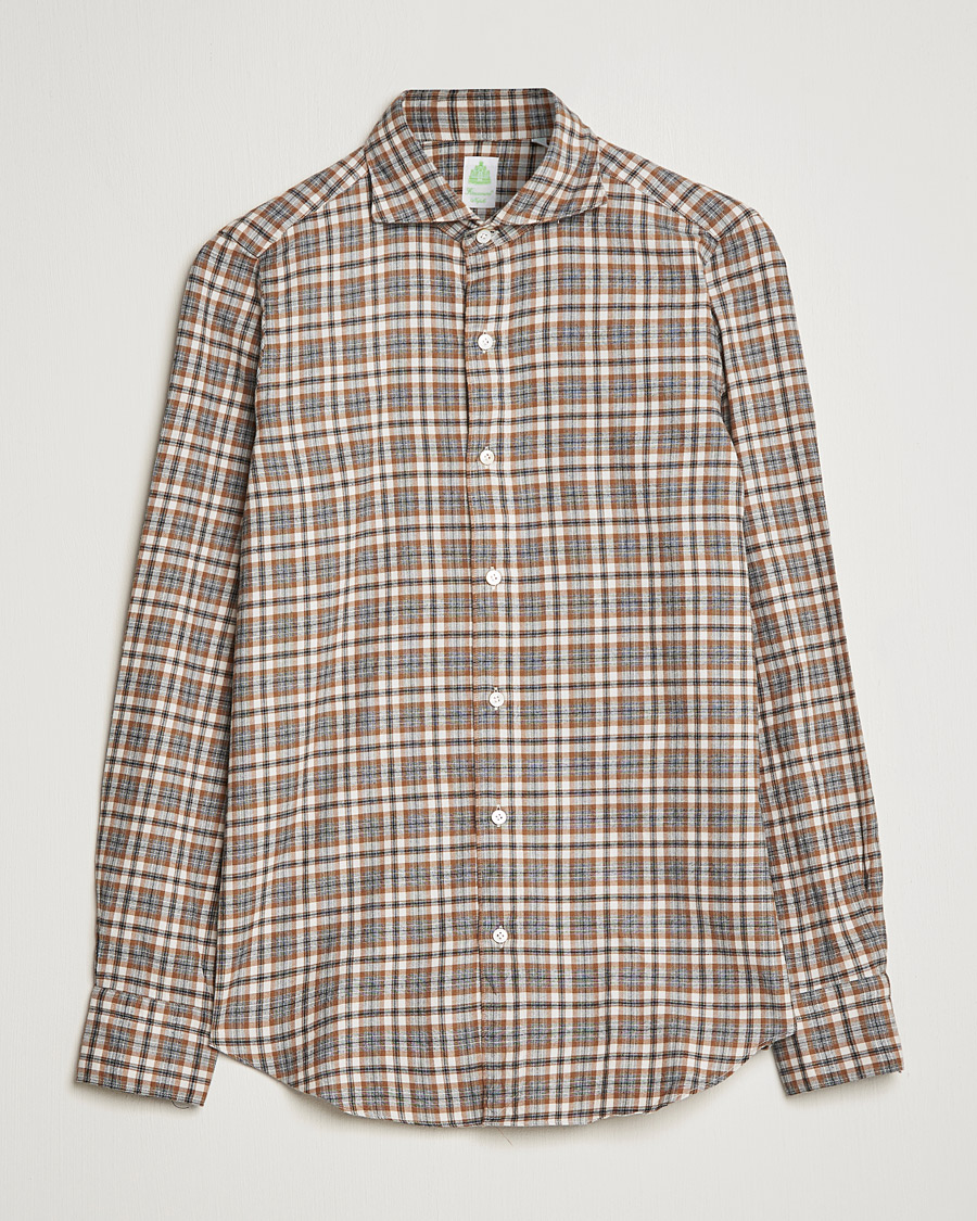 Herre | Skjorter | Finamore Napoli | Tokyo Slim Light Flannel Shirt Brown Check