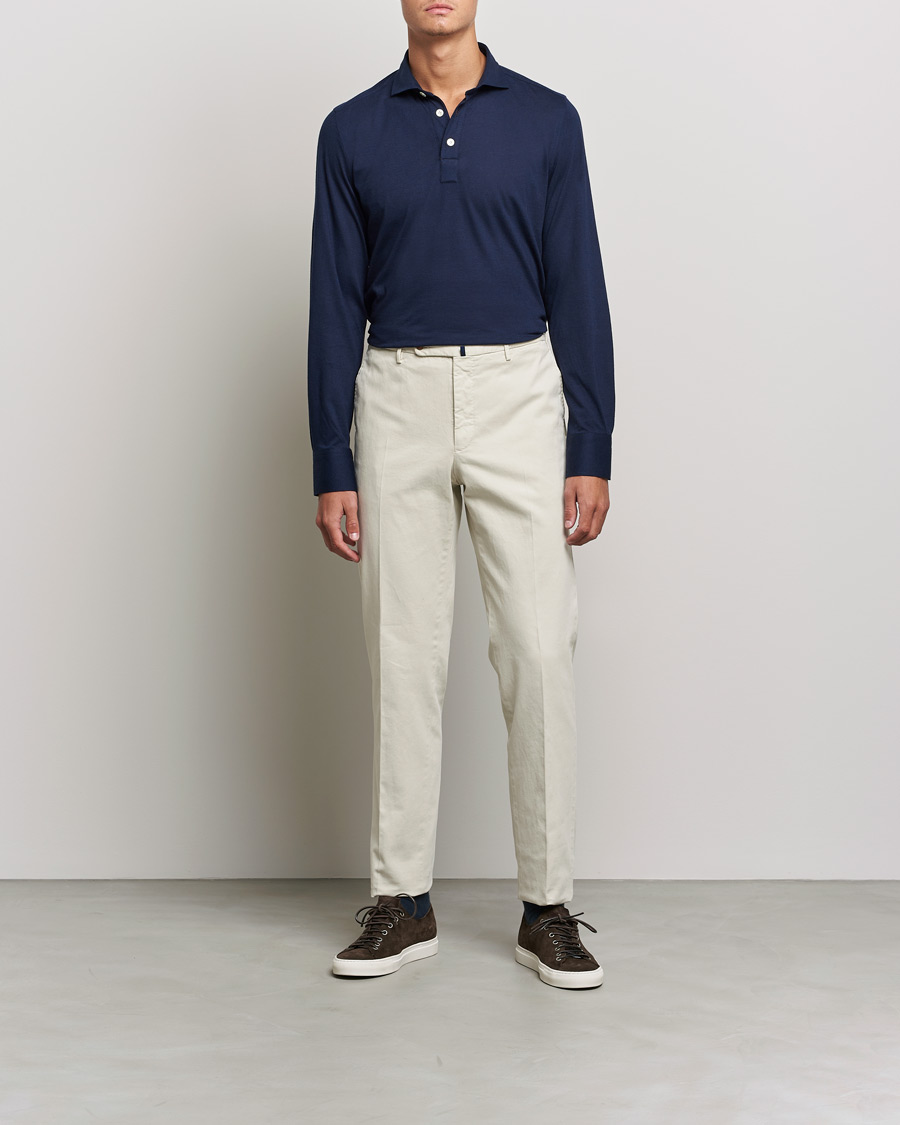 Herre | Trøjer | Finamore Napoli | Orlando Cashmere Blend Long Sleeve Polo Navy