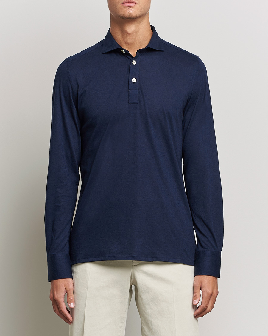 Herre | Trøjer | Finamore Napoli | Orlando Cashmere Blend Long Sleeve Polo Navy