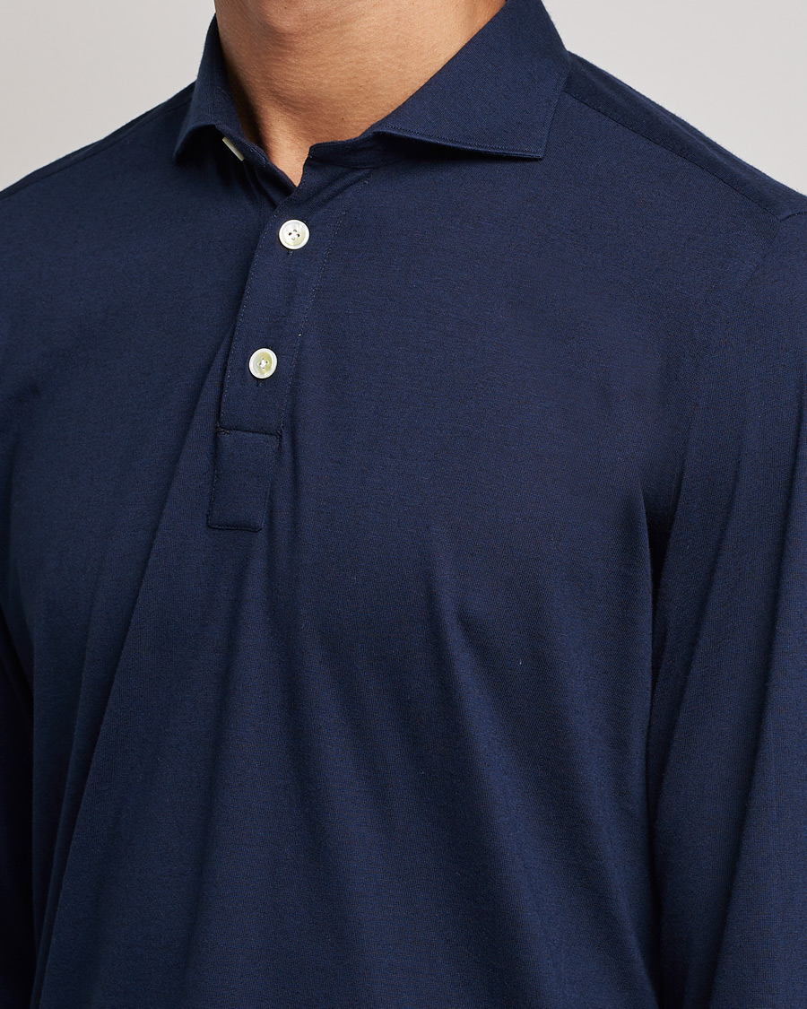 Herre | Trøjer | Finamore Napoli | Orlando Cashmere Blend Long Sleeve Polo Navy