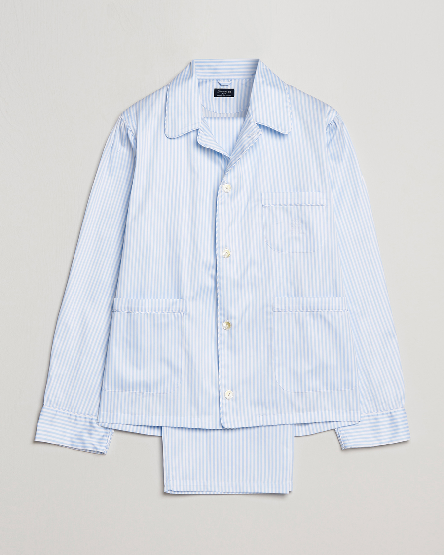 Herre | Pyjamas & Morgenkåber | Finamore Napoli | Ponente Popeline Pyjamas Light Blue Stripe
