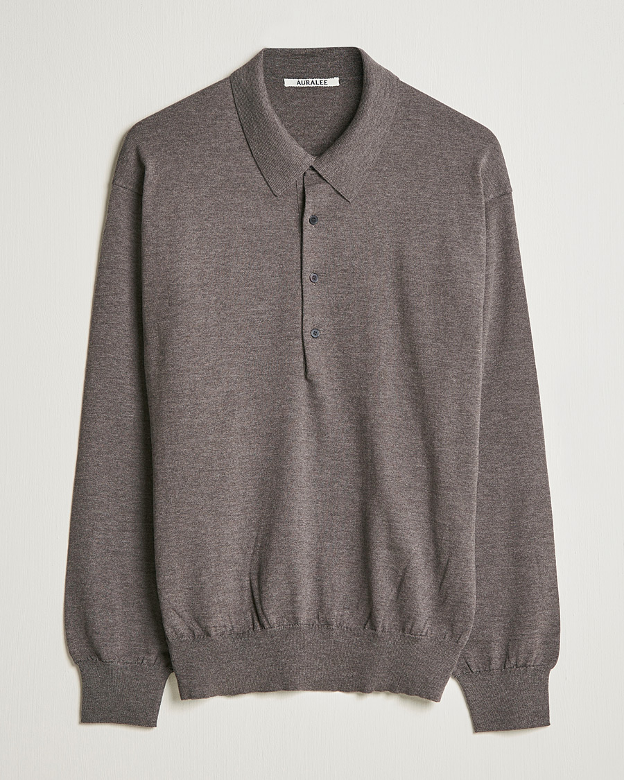 Herre | Trøjer | Auralee | Knitted Wool Polo Dark Brown