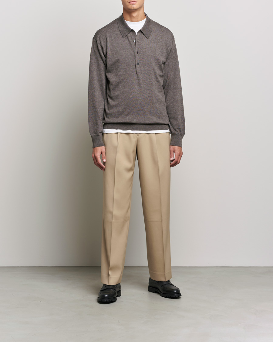 Herre | Trøjer | Auralee | Knitted Wool Polo Dark Brown