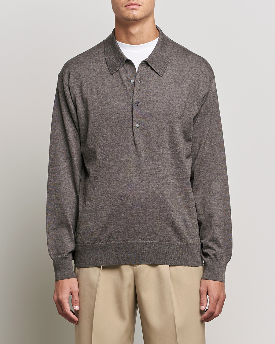 Herre | Trøjer | Auralee | Knitted Wool Polo Dark Brown