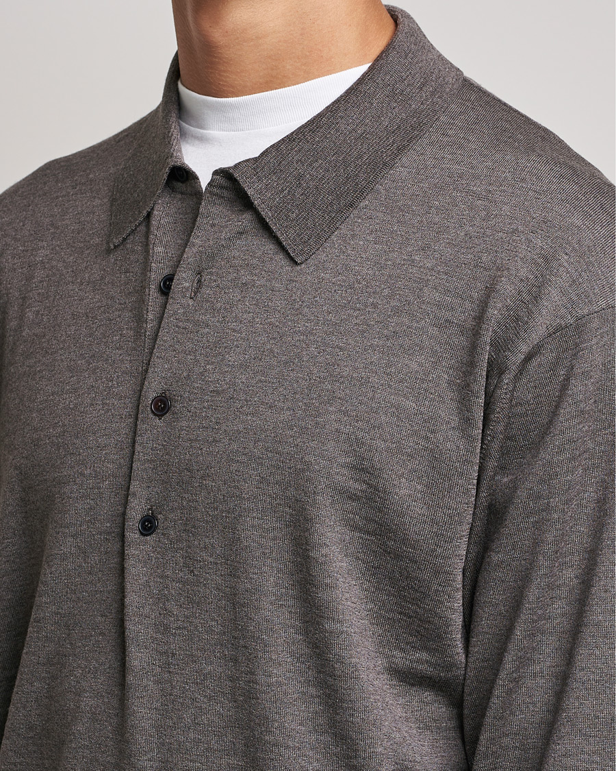 Herre | Trøjer | Auralee | Knitted Wool Polo Dark Brown