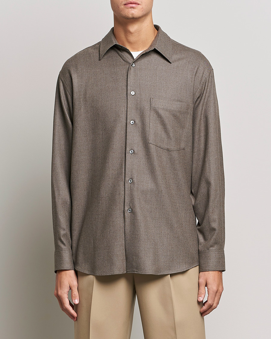 Herre | Skjorter | Auralee | Super Light Wool Shirt Dark Brown