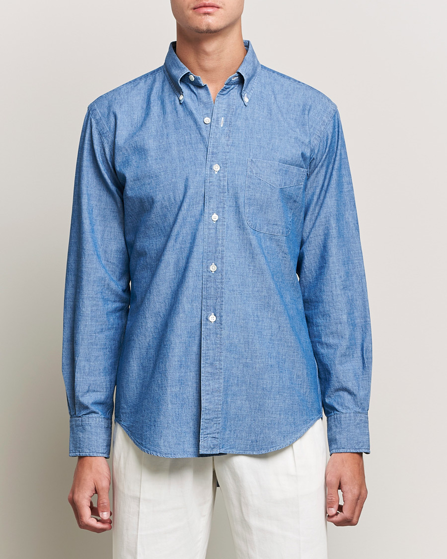 Herre | Skjorter | Kamakura Shirts | Vintage Ivy Chambray BD Shirt Light Blue