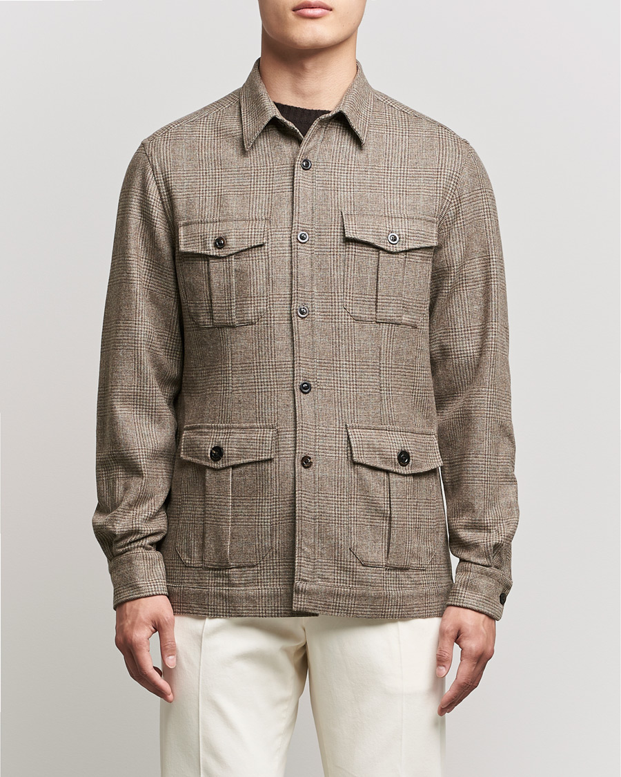 Herre | Skjorter | Boglioli | Check Flannel Overshirt Beige