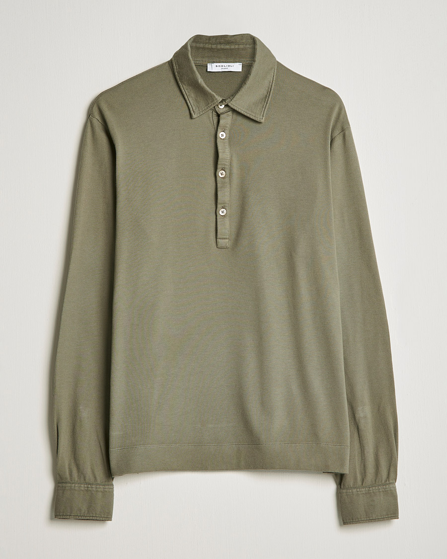 Herre | Langærmet Polo | Boglioli | Long Sleeve Polo Shirt Sage Green