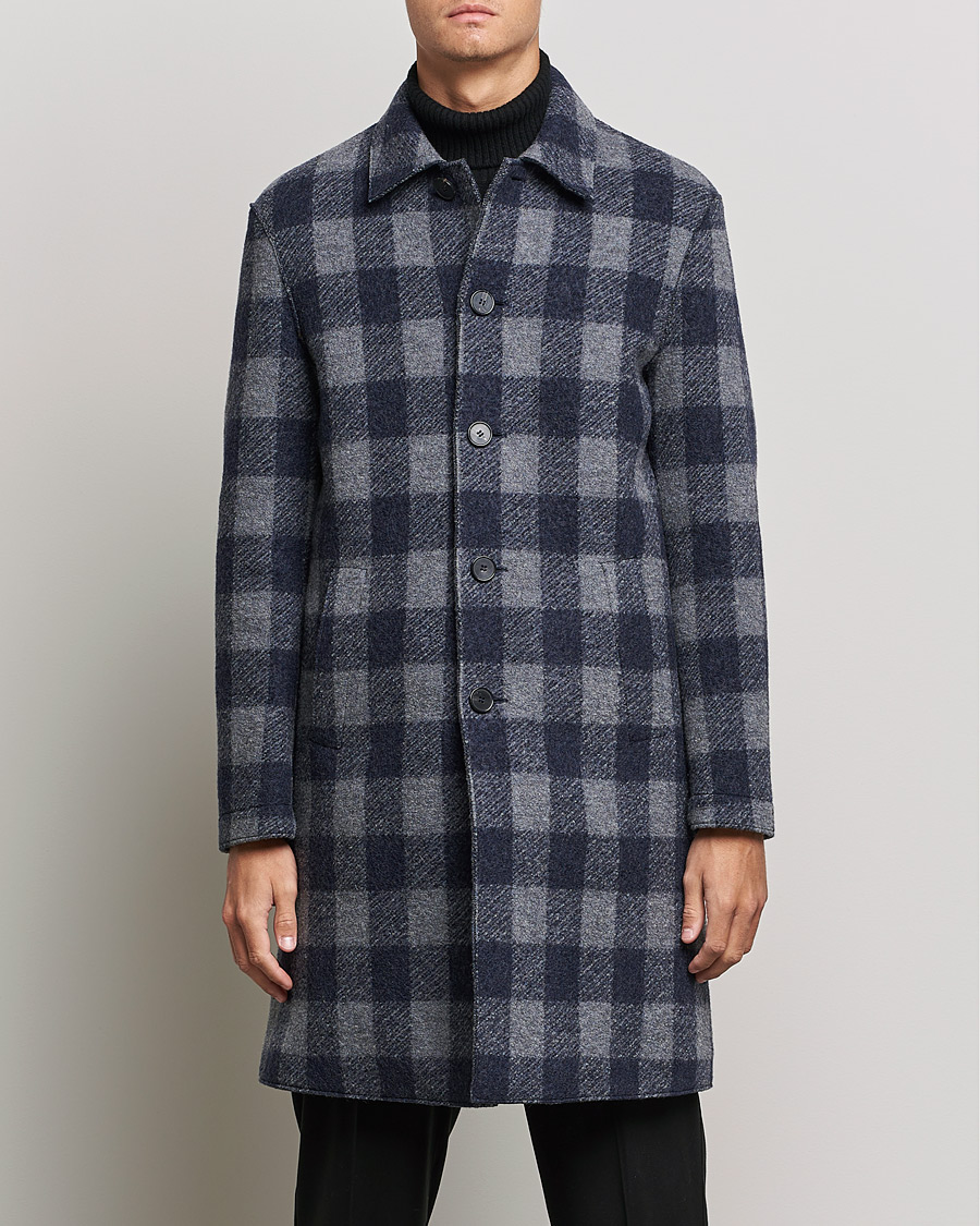 Herre | Jakker | Harris Wharf London | Vichy Fleece Lined Mac Coat Blue/Grey