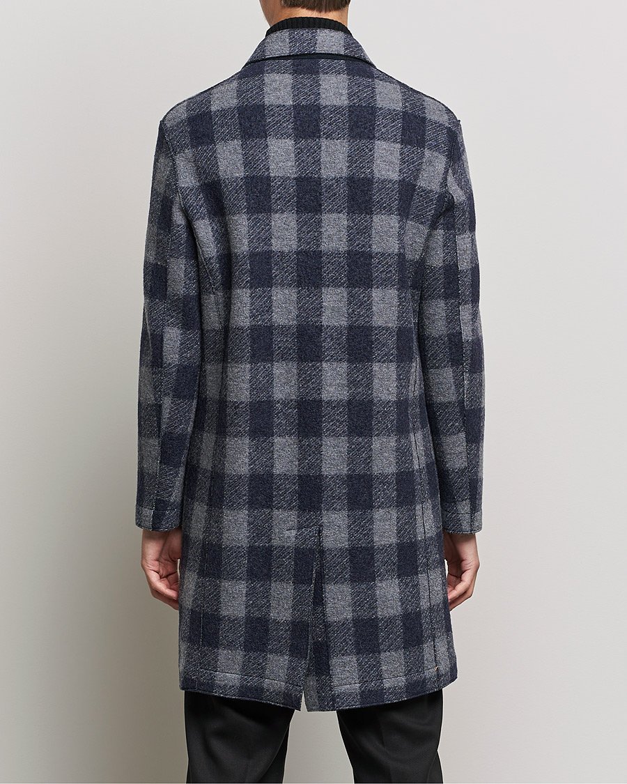 Herre | Jakker | Harris Wharf London | Vichy Fleece Lined Mac Coat Blue/Grey