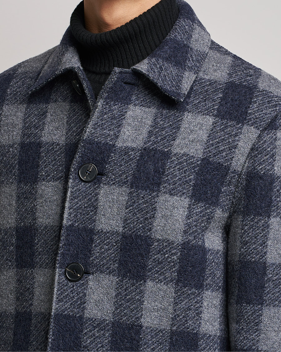 Herre | Jakker | Harris Wharf London | Vichy Fleece Lined Mac Coat Blue/Grey