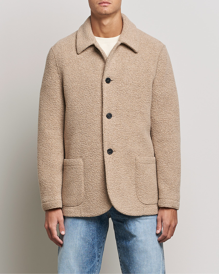 Herre | Skjorter | Harris Wharf London | Harrington Wool Boucleè Shirt Jacket Tan