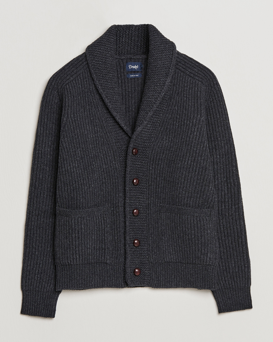 Herre | Trøjer | Drake's | Lambswool 6-Ply Shawl Collar Cardigan Grey