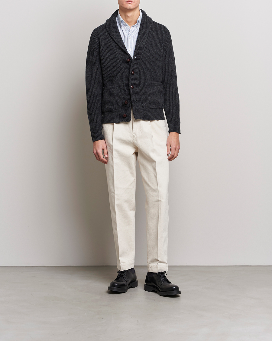 Herre | Trøjer | Drake's | Lambswool 6-Ply Shawl Collar Cardigan Grey