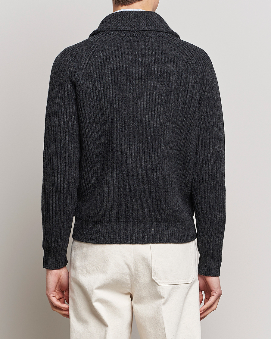 Herre | Trøjer | Drake's | Lambswool 6-Ply Shawl Collar Cardigan Grey