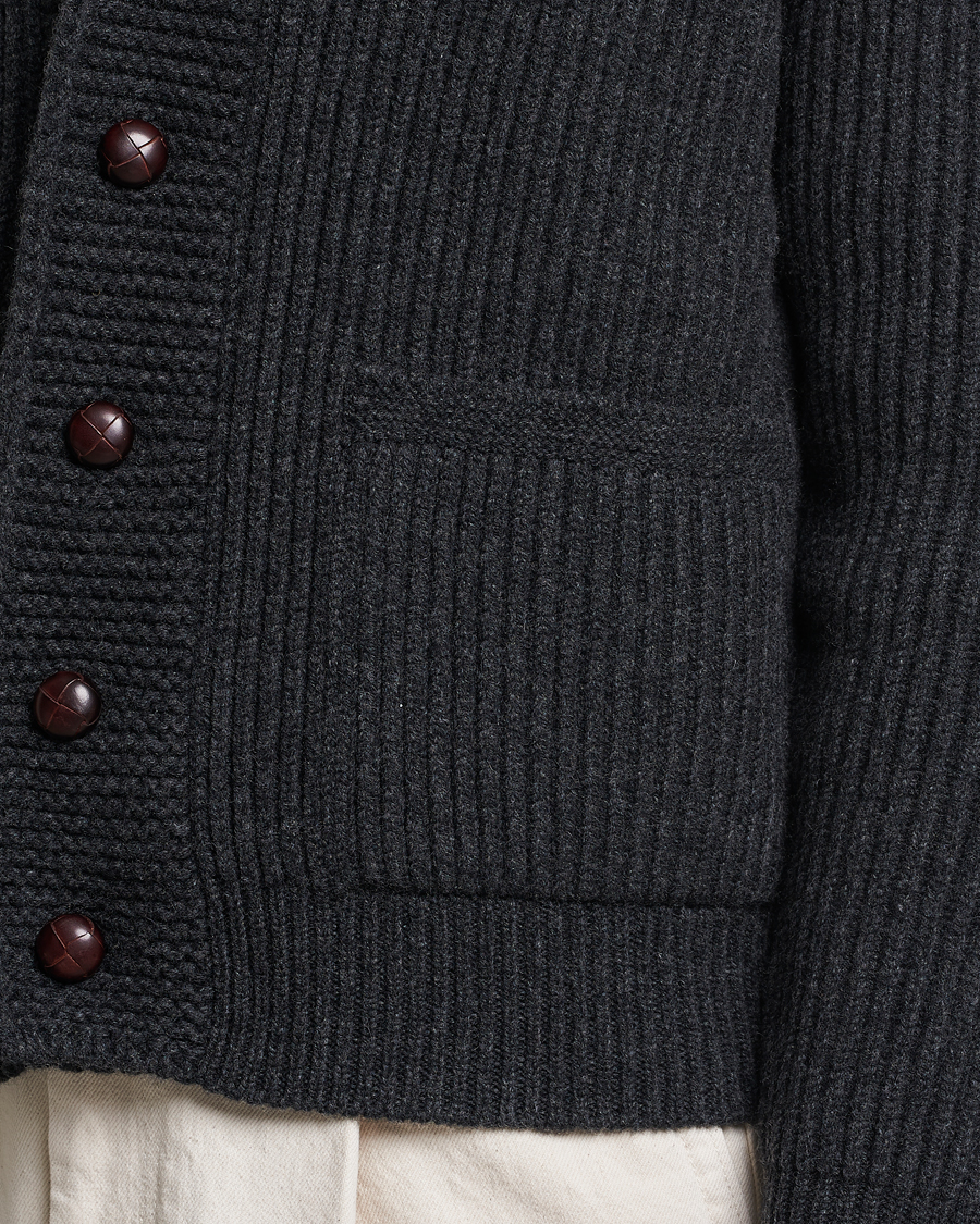 Herre | Trøjer | Drake's | Lambswool 6-Ply Shawl Collar Cardigan Grey