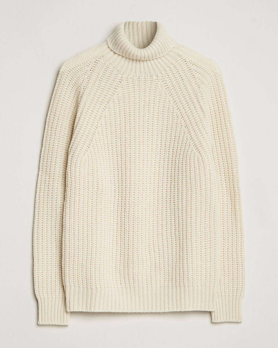 Herre | Trøjer | Drake's | Lambswool Heavy Submariner Roll Neck White