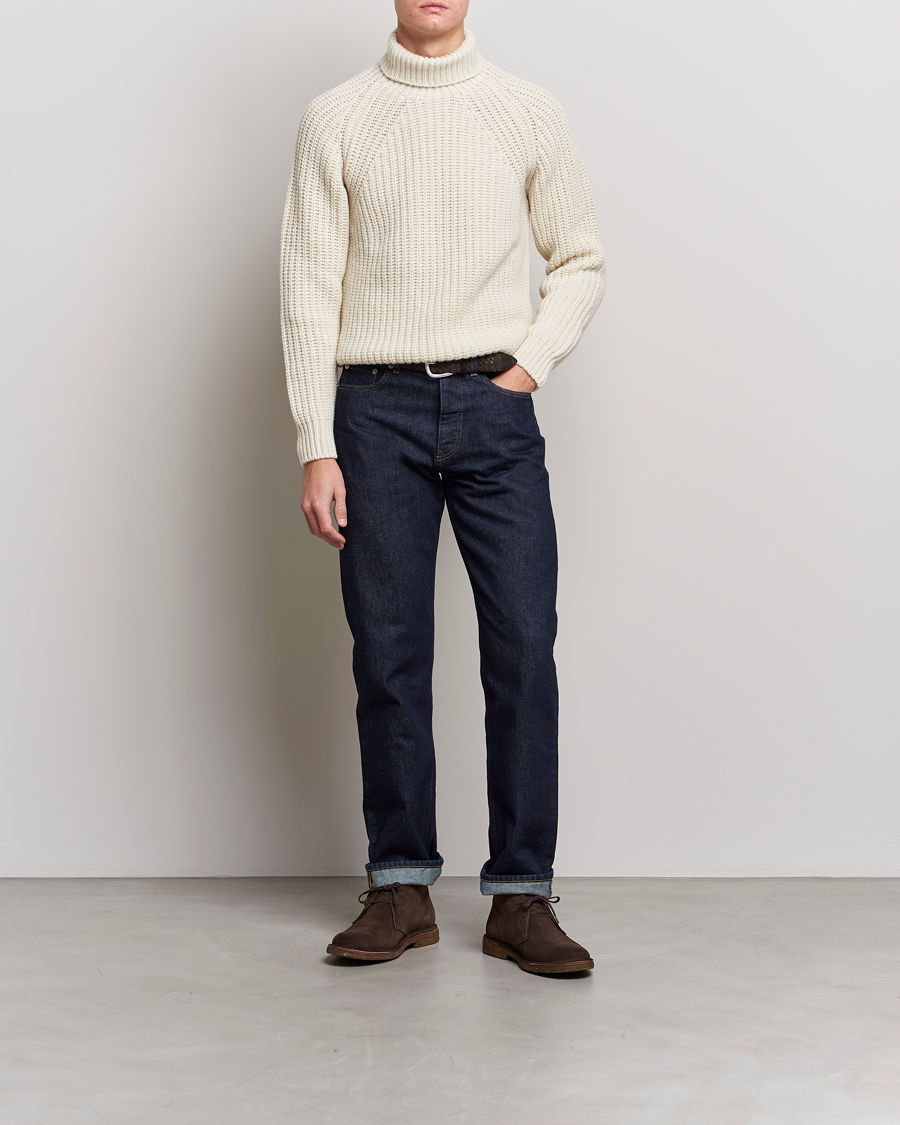 Herre | Trøjer | Drake's | Lambswool Heavy Submariner Roll Neck White
