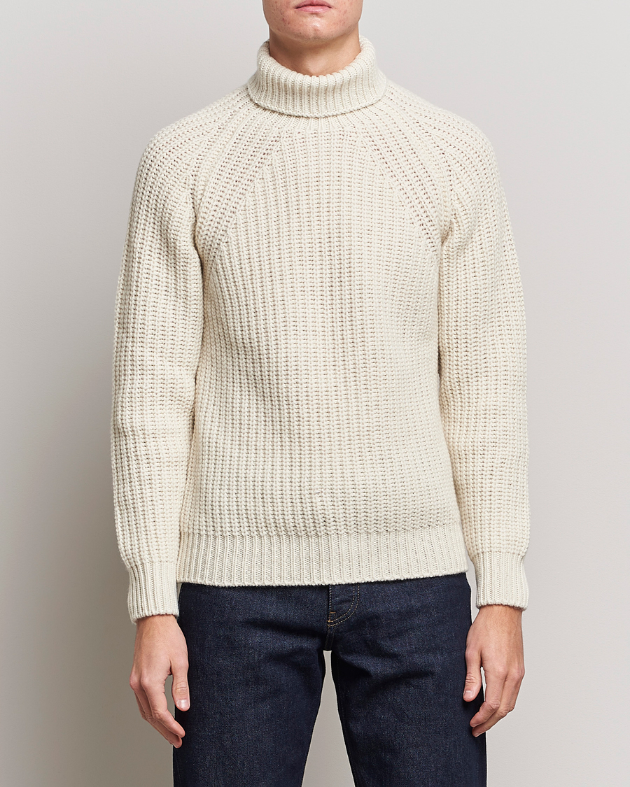 Herre | Trøjer | Drake's | Lambswool Heavy Submariner Roll Neck White