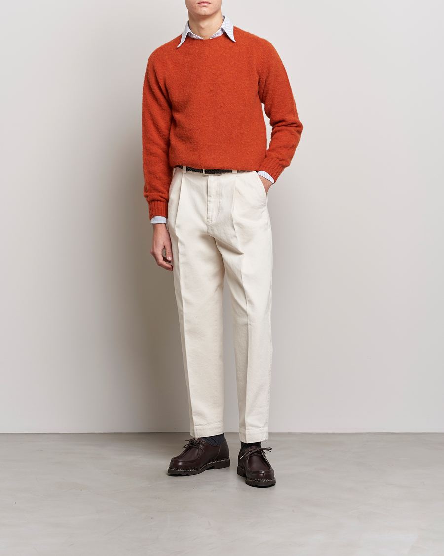 Herre | Trøjer | Drake's | Brushed Shetland Crew Orange