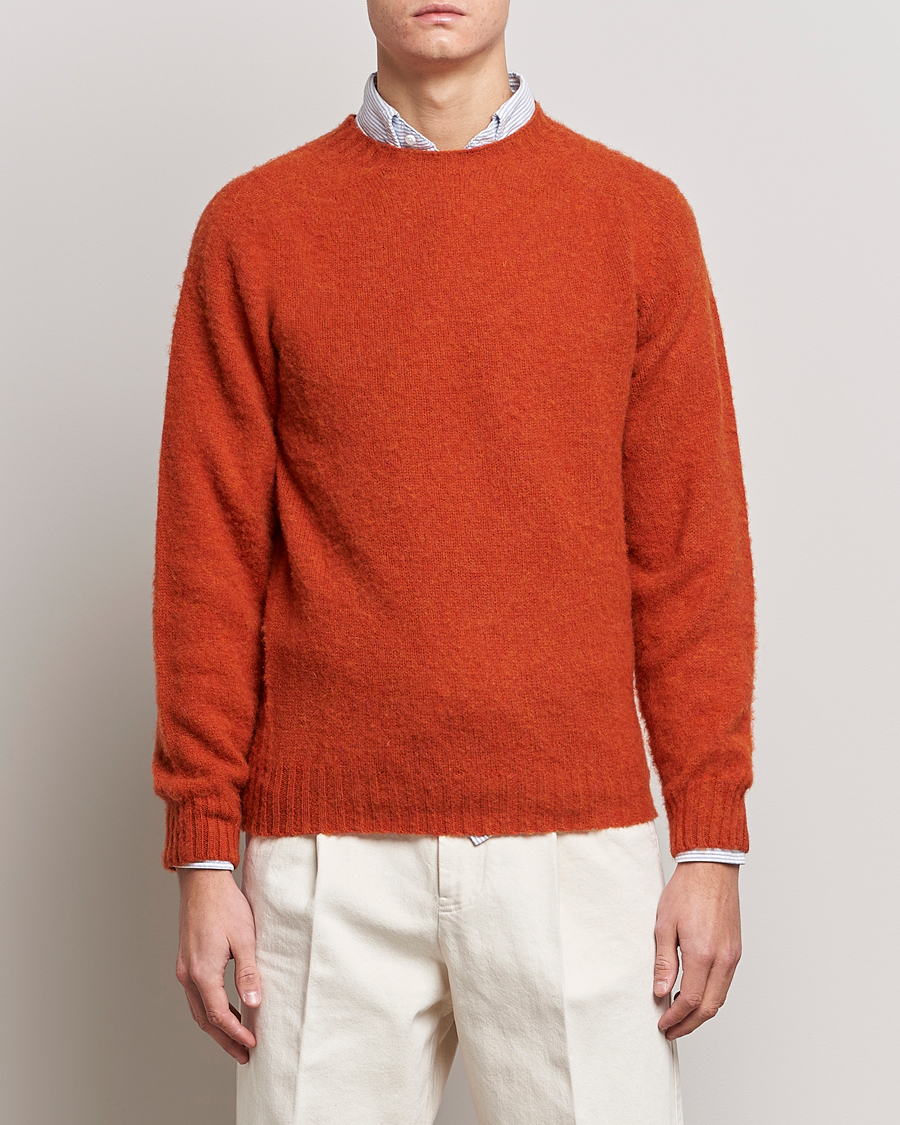 Herre | Strikkede trøjer | Drake's | Brushed Shetland Crew Orange