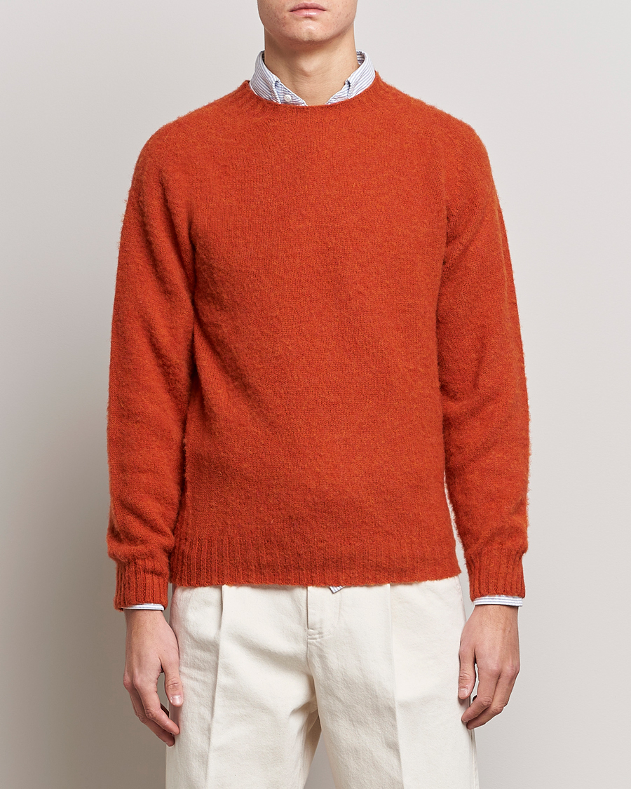 Herre | Trøjer | Drake's | Brushed Shetland Crew Orange