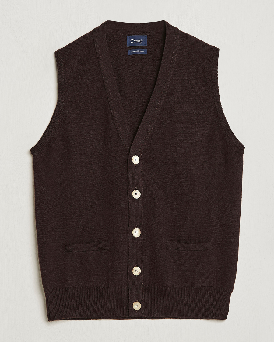 Herre | Trøjer | Drake's | Lambswool Vest Cardigan Brown
