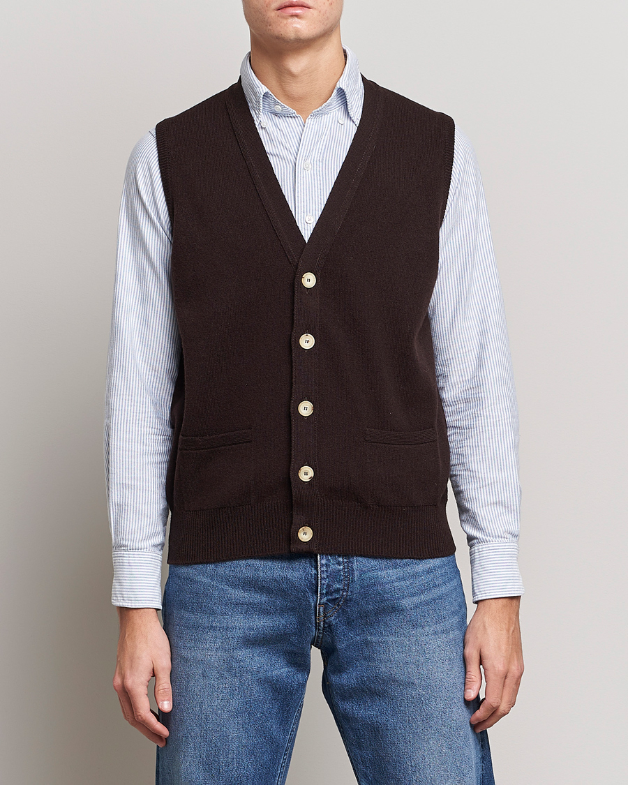 Herre | Trøjer | Drake's | Lambswool Vest Cardigan Brown