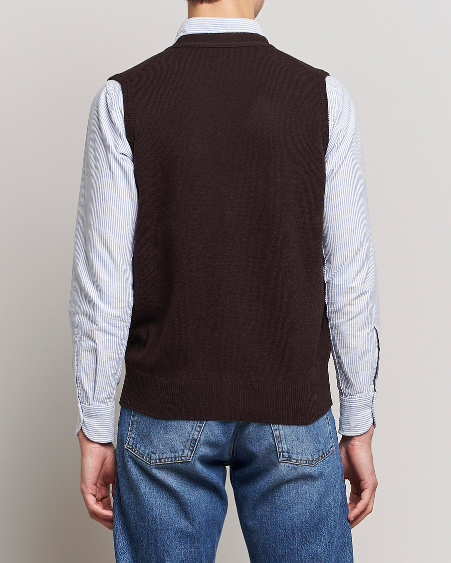 Herre | Trøjer | Drake's | Lambswool Vest Cardigan Brown