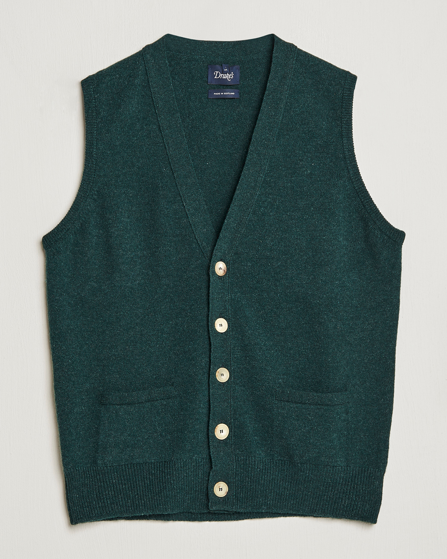 Herre | Trøjer | Drake's | Lambswool Vest Cardigan Green