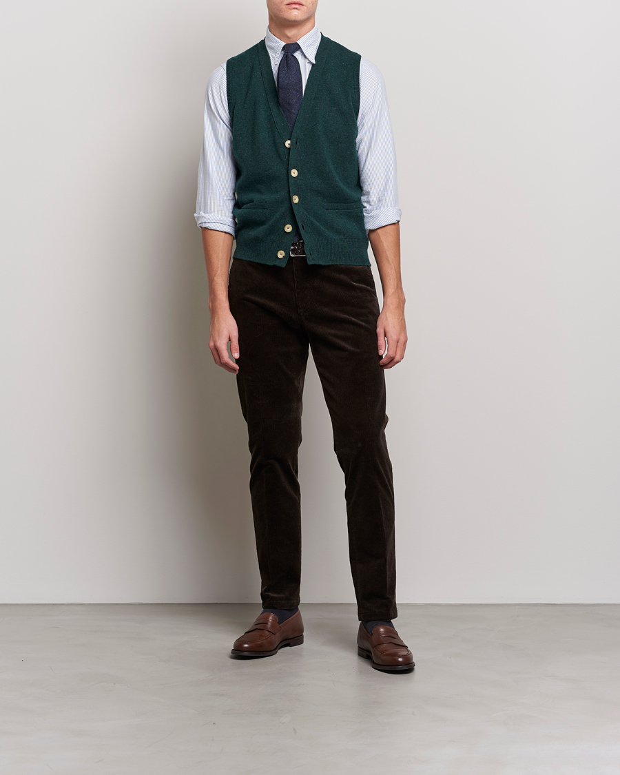 Herre | Trøjer | Drake's | Lambswool Vest Cardigan Green