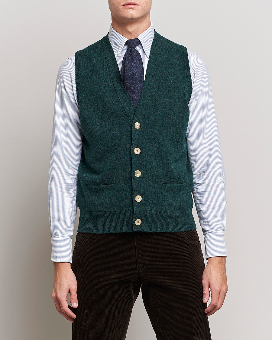 Herre | Trøjer | Drake's | Lambswool Vest Cardigan Green