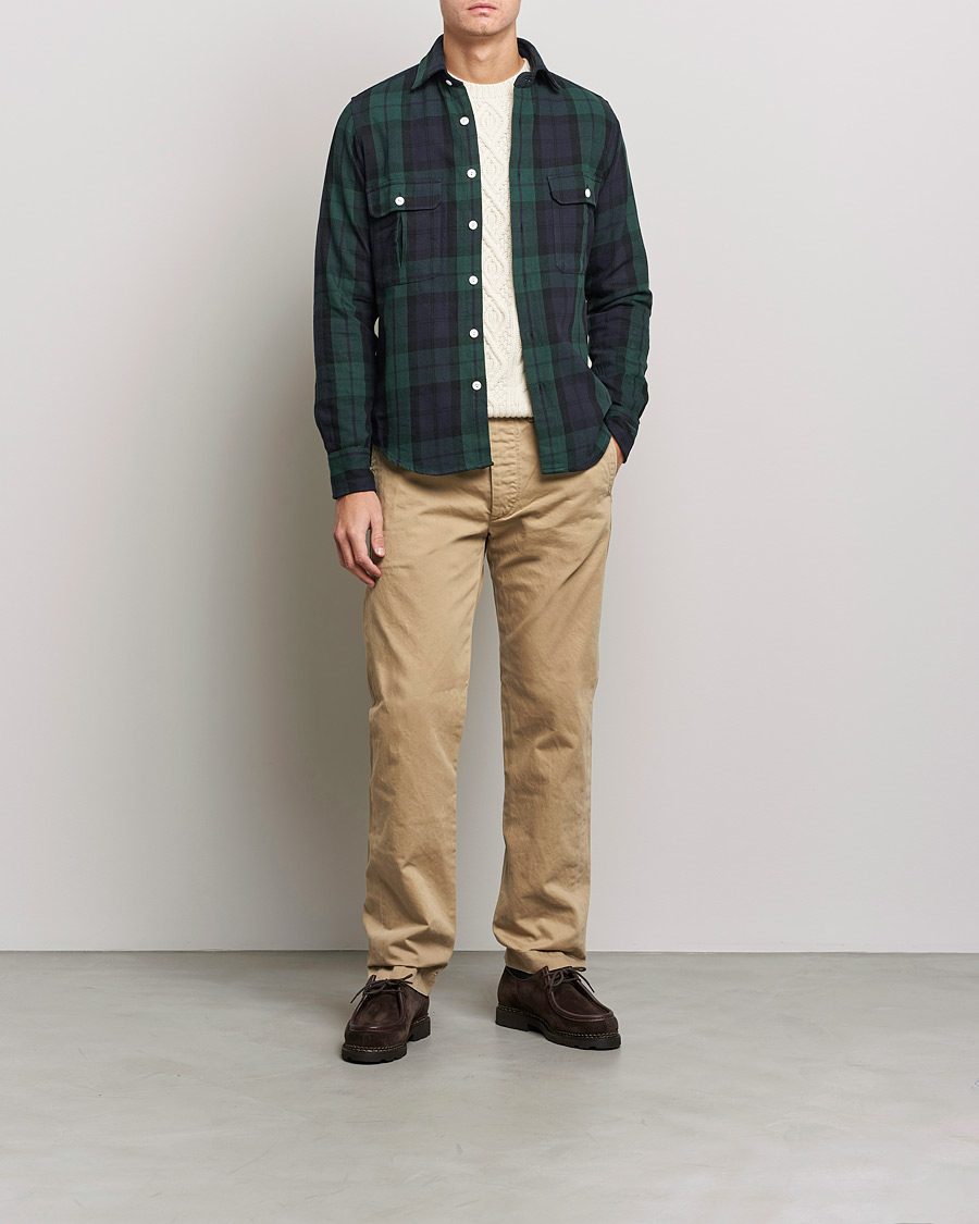Herre | Skjorter | Drake's | Rugged Cotton Twill Work Shirt Navy