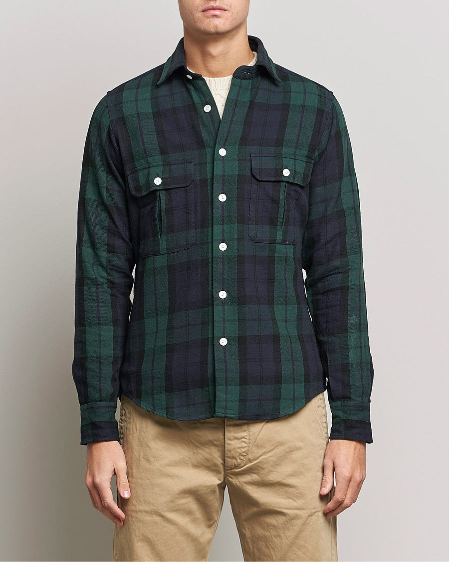 Herre | Skjorter | Drake's | Rugged Cotton Twill Work Shirt Navy