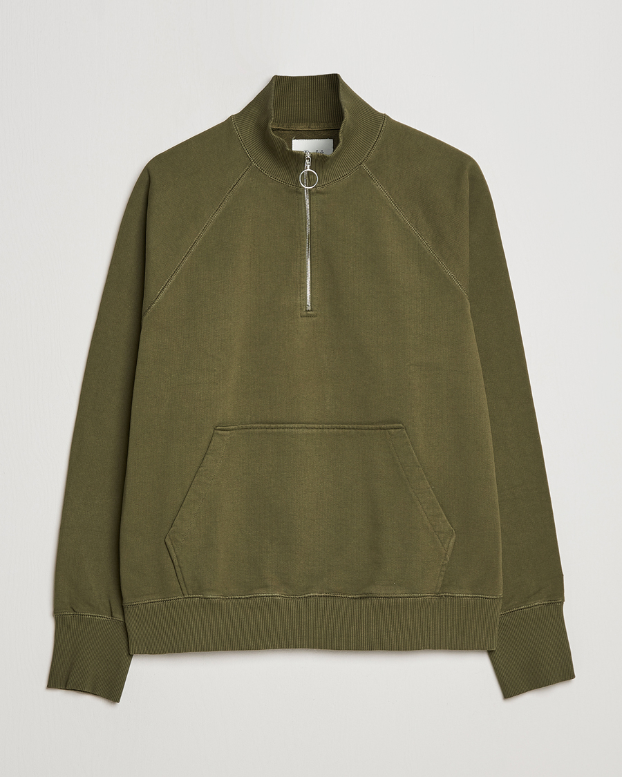 Herre | Trøjer | Drake's | Quarter Zip Sweatshirt Green