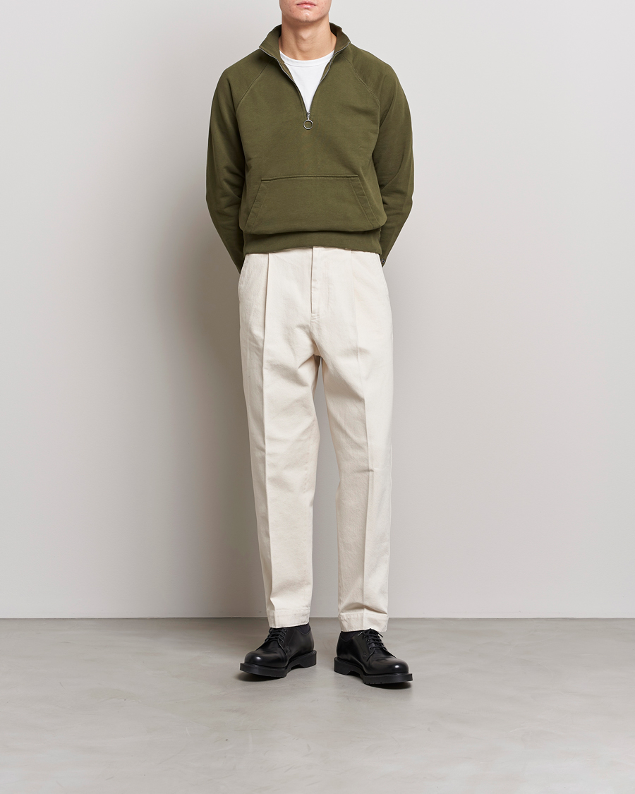 Herre | Trøjer | Drake's | Quarter Zip Sweatshirt Green