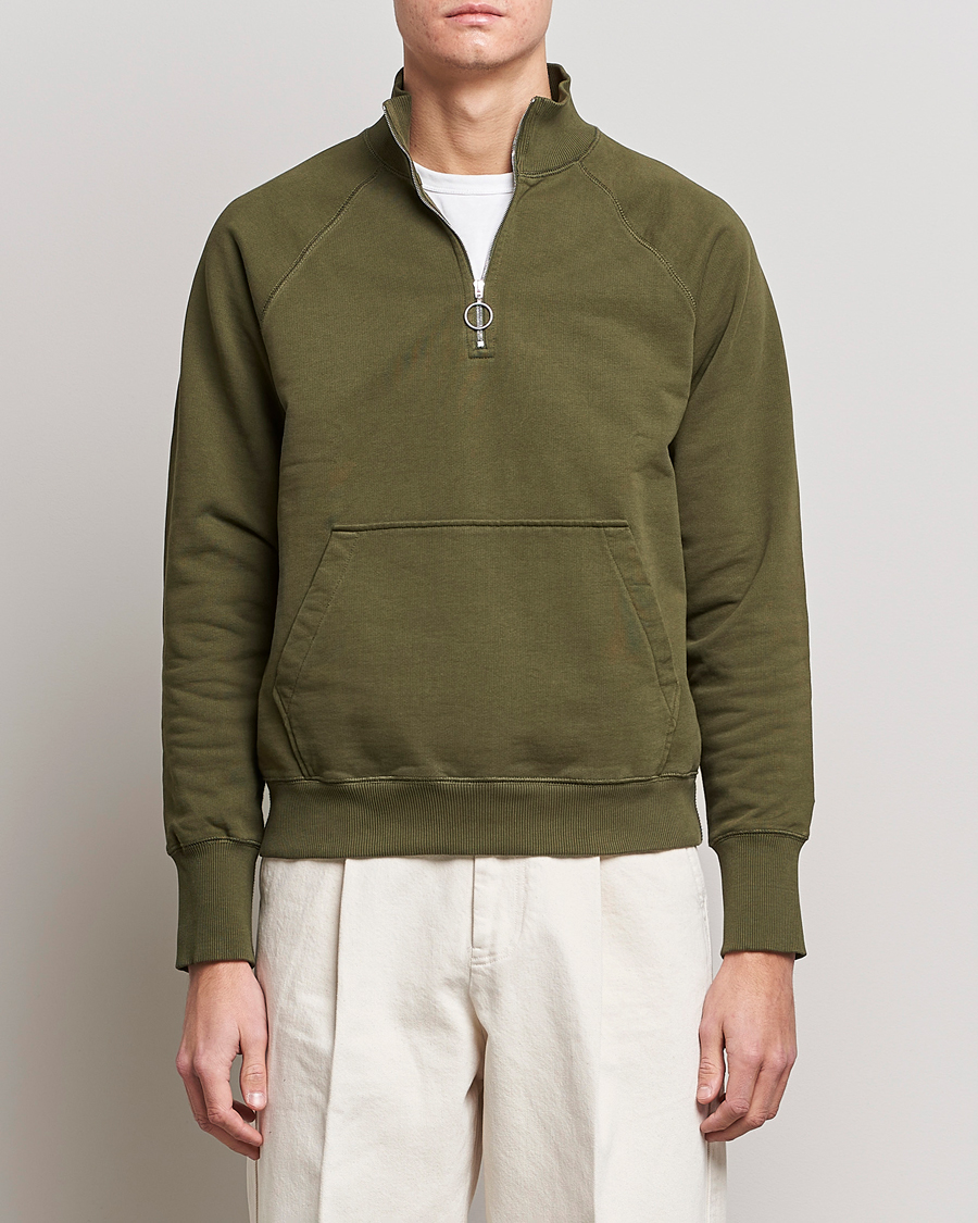 Herre | Trøjer | Drake's | Quarter Zip Sweatshirt Green